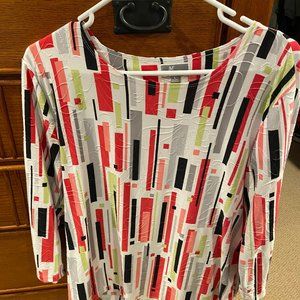 JM Collection Contemporary Multicolored Geometric Longsleeve Blouse